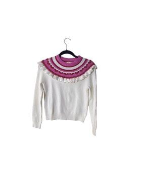 Epic Threads Girls White Knit Sweater With Pink & Red Heart Pattern Collar Size